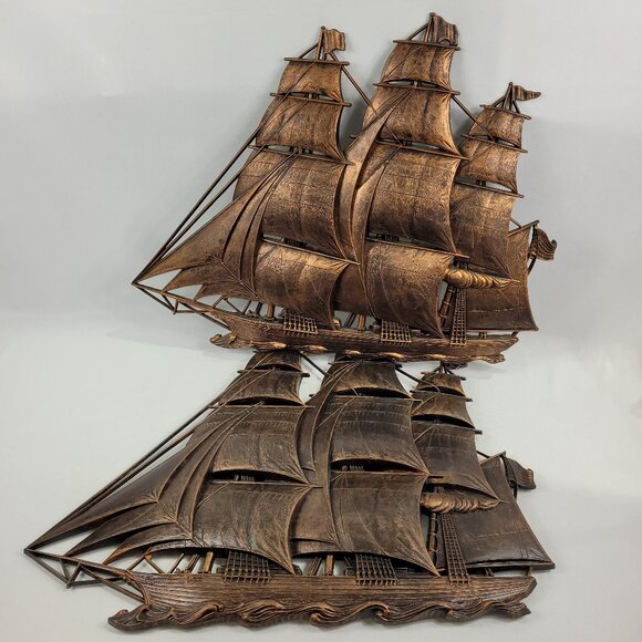 Dart 1962 Plastic Wall Ship 23"x27" Set 2 Vintage Large Schooner Frigate Corsair - Picture 1 of 2